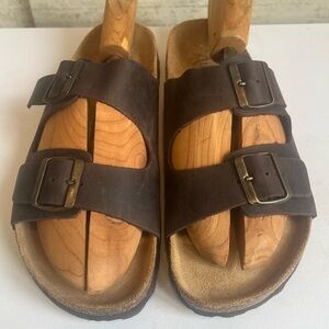 Autenti Brown Leather Double Buckle Sandals Cork Soles Size 10